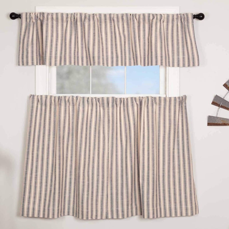Piper Classics Market Place Blue Ticking Stripe Valance Curtain - Image 4